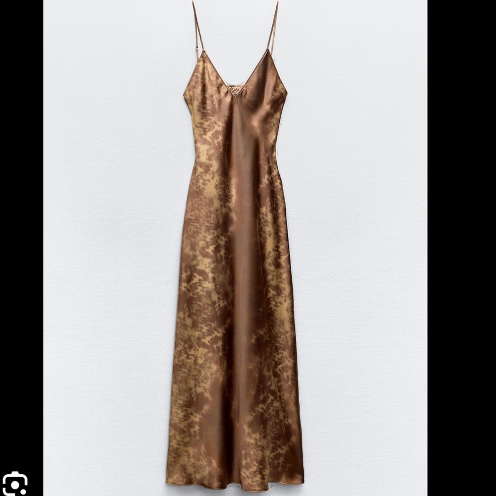 Zara Satin Effect Midi Slip Dress